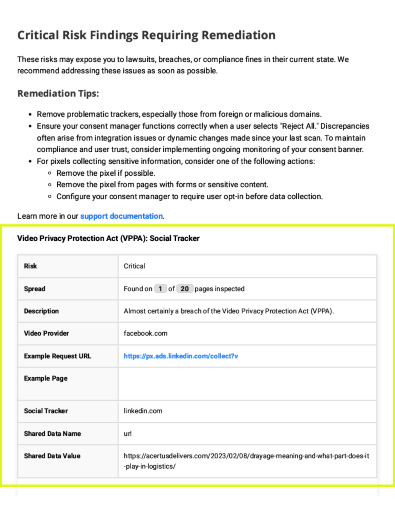 Critical Risk Remediation - report screenshot